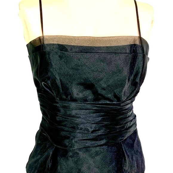 Max & Cleo Black Cocktail Dress Tiered Design Adjustable Size 8 Chiffon Organza - Picture 2 of 10